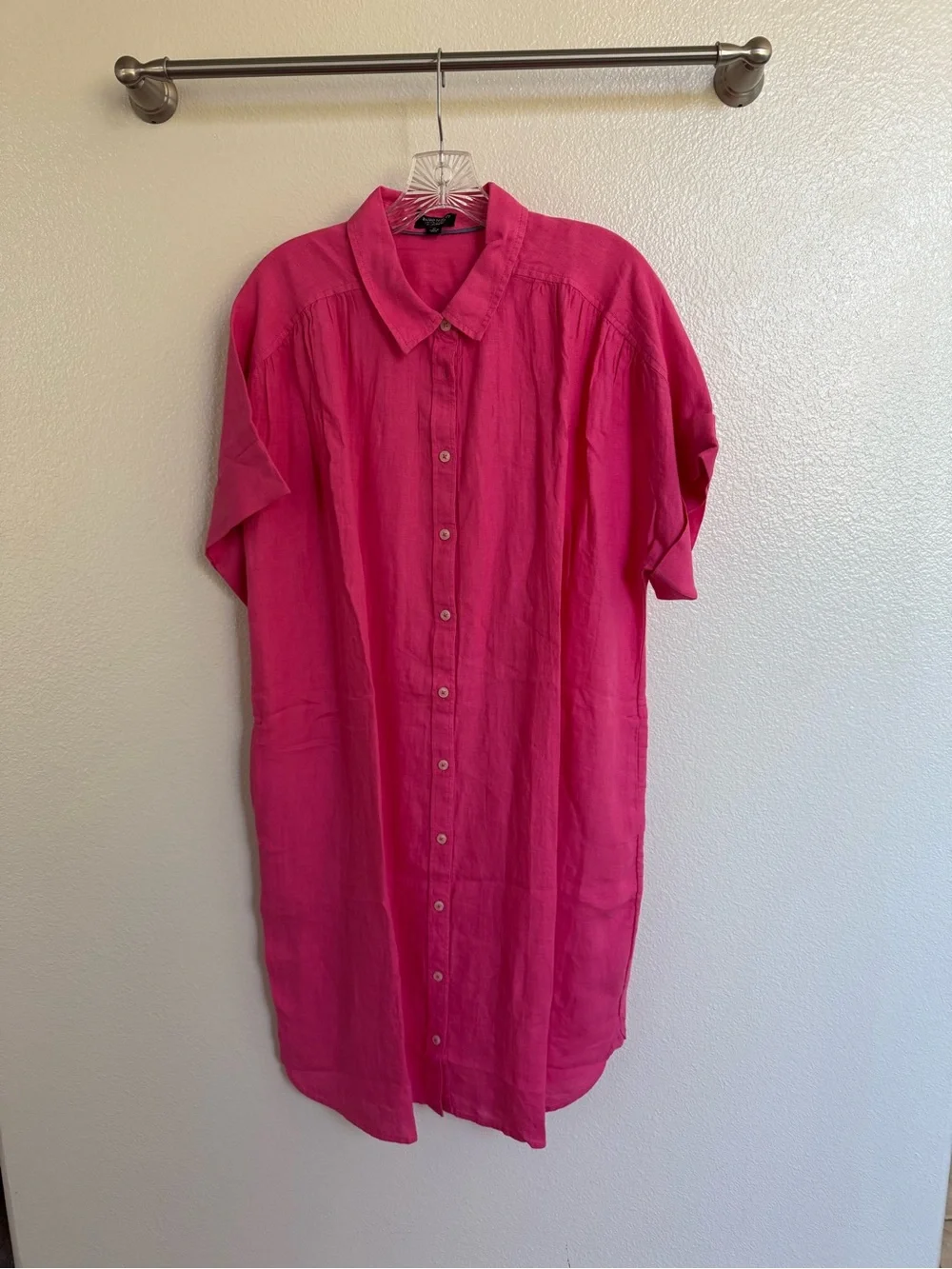 J. Crew Bright Pink Short-Sleeve Button-Down Shirt Dress